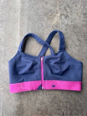 SHEFIT Navy Blue and Hot Pink Front-Zip Sports Bra